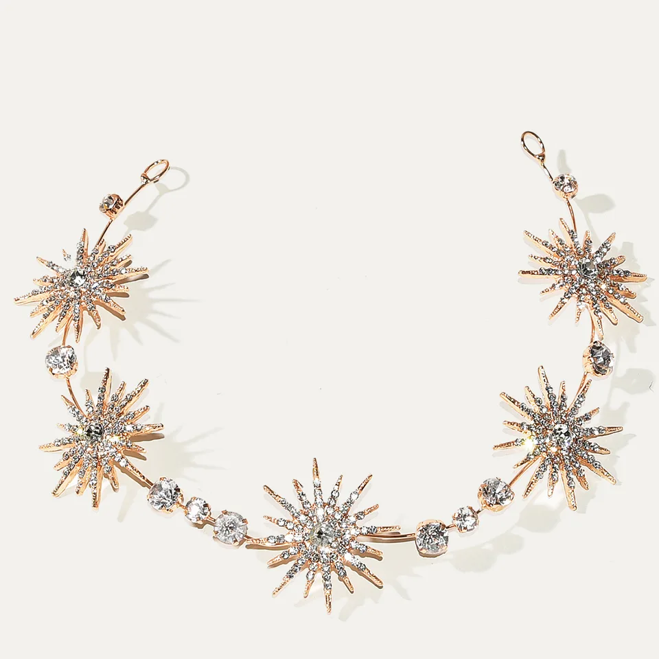 Vintage európska krištáľová hviezda svadobná koruna Tiaras zlatý kamienok vlasy šperky princezná ženská čelenka svadobné vlasové doplnky
