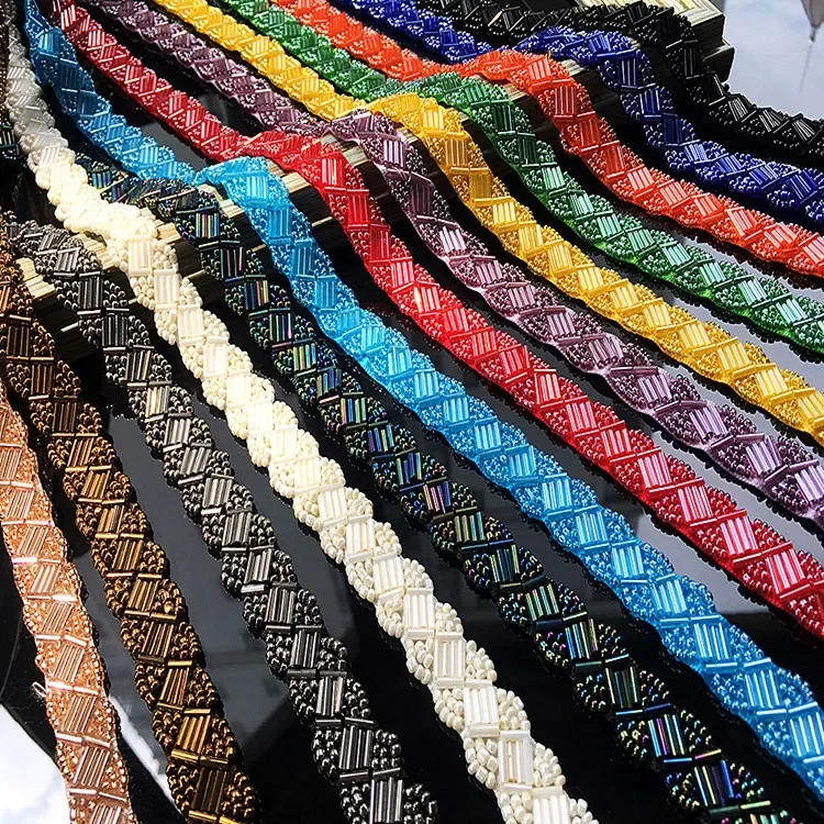 Vintage Falošné perlové korálkové čipky, tkanina zo sieťoviny, paillette, Trim Braid, RS591, 2Y, 1,5 cm