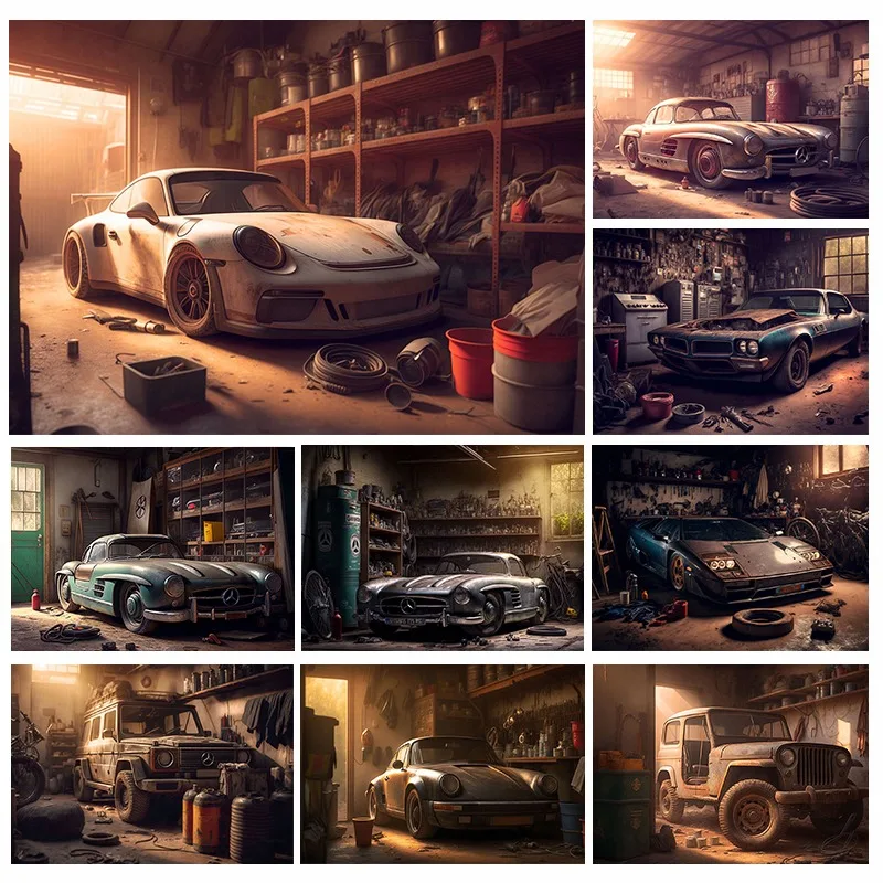 Vintage garáž klasické luxusné autá plagáty výtlačky plátno maľba nástenná umenie estetické m-mercedes Obrázok pre klubovú miestnosť