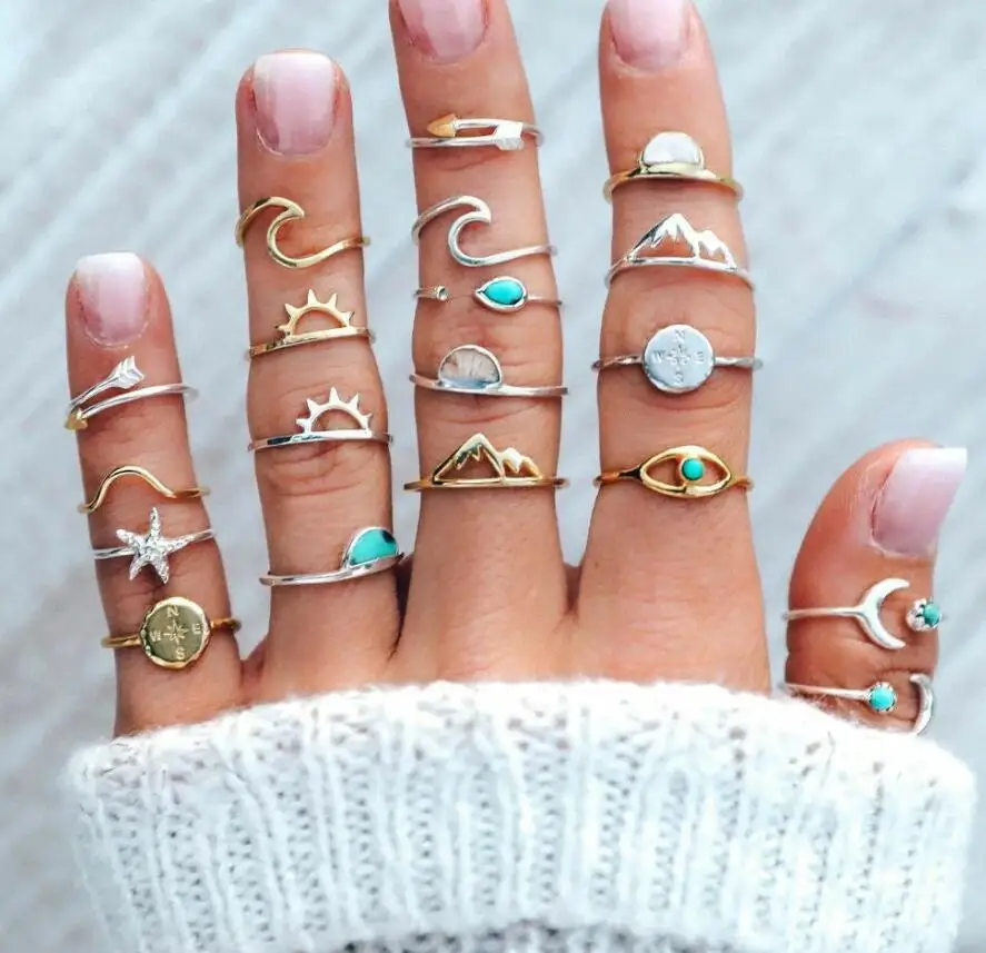 Vintage Geometric Sun's Star Eye Arrow Rings Fashion for Women Lovers Party Darcium Darčeky Vlastné šperky