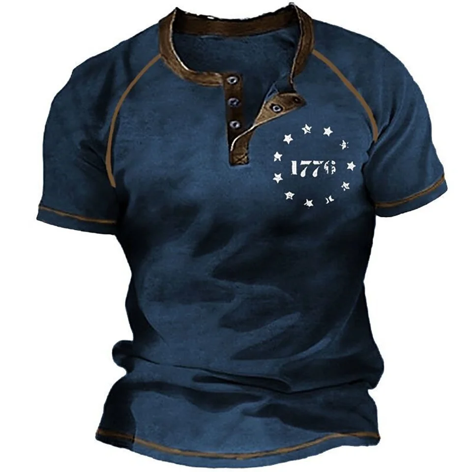 Vintage gombíky V-krk navigačné tričko Tričko s krátkym rukávom Gothic Henley košeľa pre mužov nadmerné vrcholy Tee tričko muži Punk Streetwear