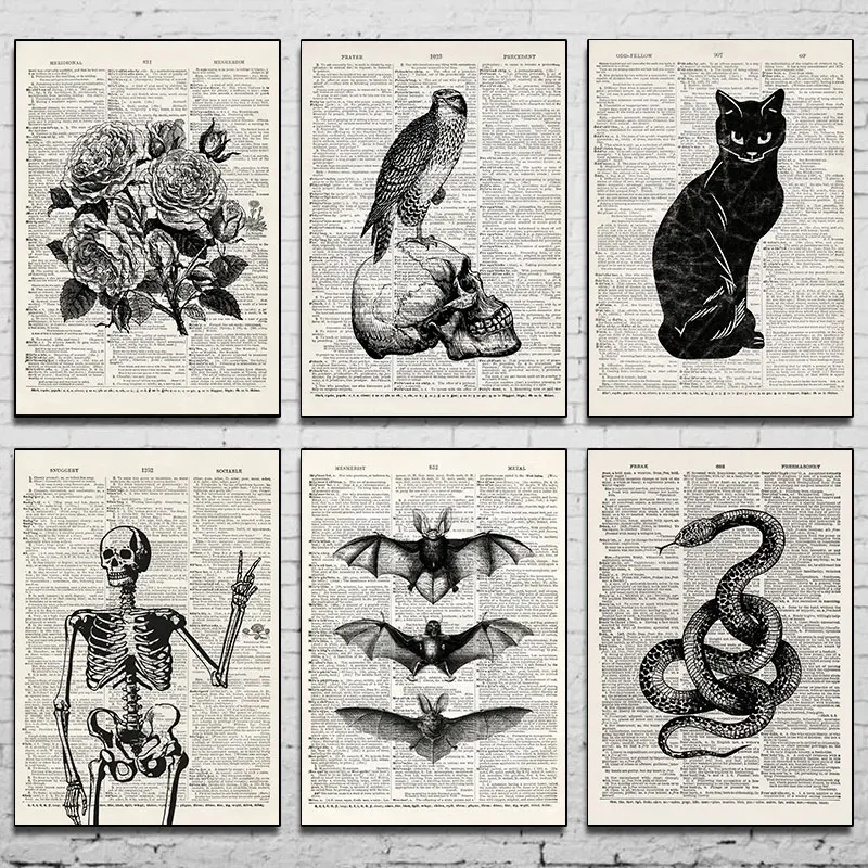 Vintage Halloween Domov Decor Plagát DIY Spooky Funny Halloween Skeleton Print Wall Art Canvas maľba móda módna obývacia izba