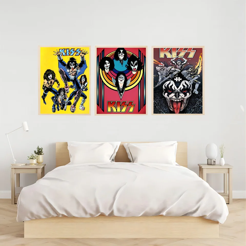 Vintage Heavy Metal Kiss Band Whitepaper Plagát Fancy Wall Sticker pre obývaciu izbu dekorácie dekorácie umenia nástenné nálepky