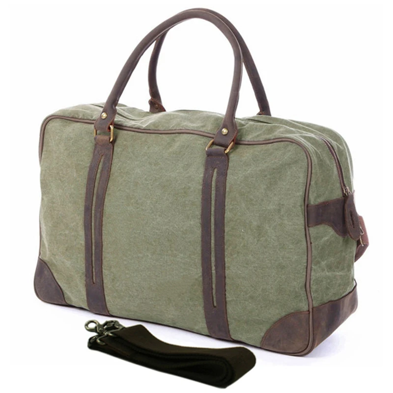 Vintage hrubé plátno kožené muži cestovné tašky Veľké batožinové tašky Muž Duffel Gym víkendové tašky cez noc