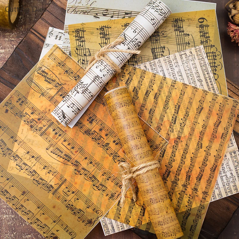 Vintage hudobná stránka Vellum Paper Stickers for Scrapbooking, výroba kariet pre domácich majstrov, ručne vyrábané remeslá, nový príchod, veľa 8k