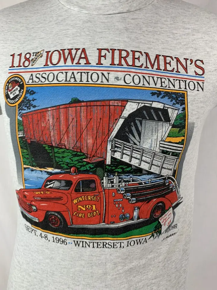 Vintage Iowa T tričko združenia Single Stitch USA 90. roky šedá pánska malá