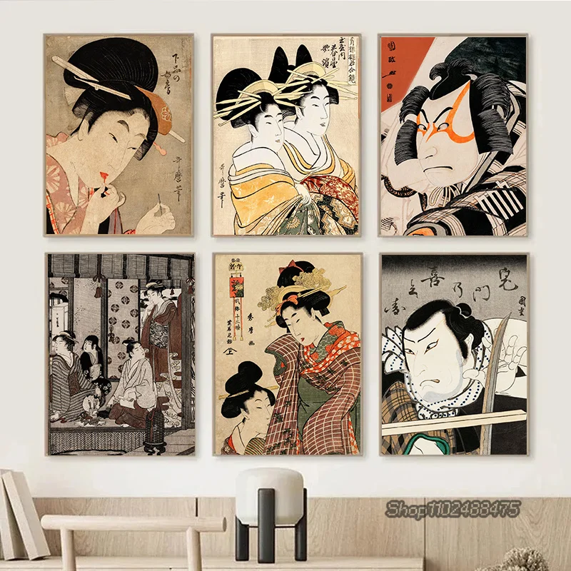Vintage japonská gejisha žena plátno maľujúce plagáty a výtlačky nástenné umenie Moderný obrázok nástenná obývacia izba Domáca dekorácia Cuadros