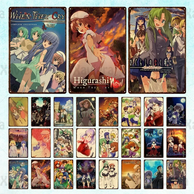 Vintage japonský anime higurashi kovový plech