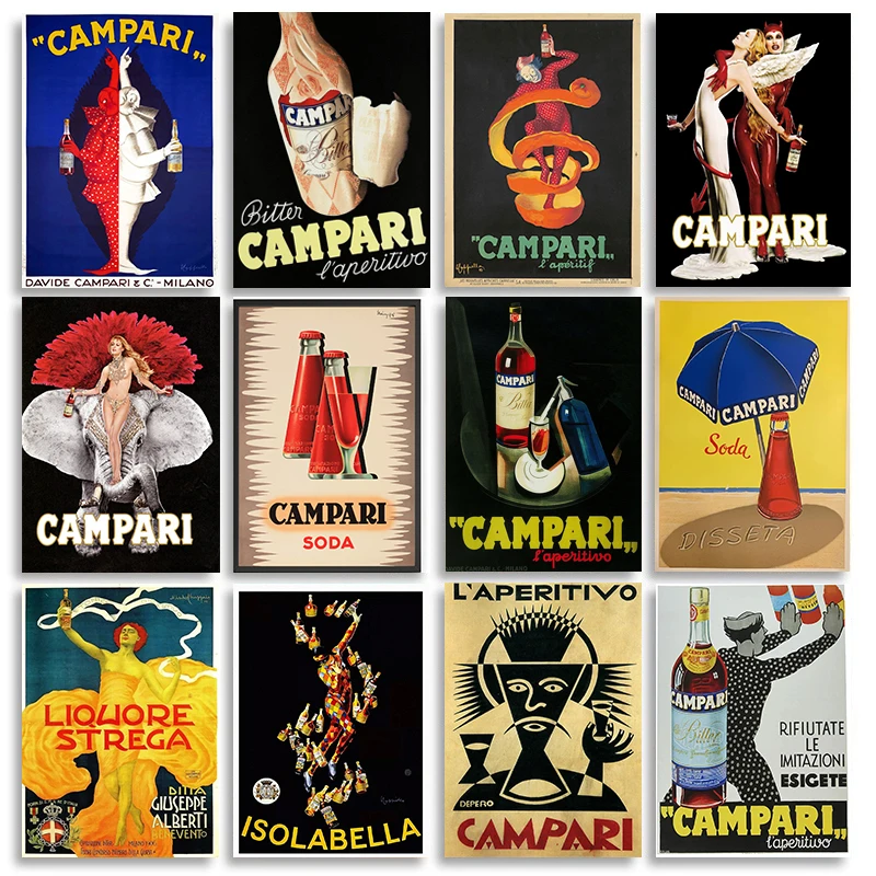 Vintage jedlo a nápoj Campari Plagát Champagne Absinthe Canvas Painting Retro výtlačky nástenné umelecké obrázky Domáca bar