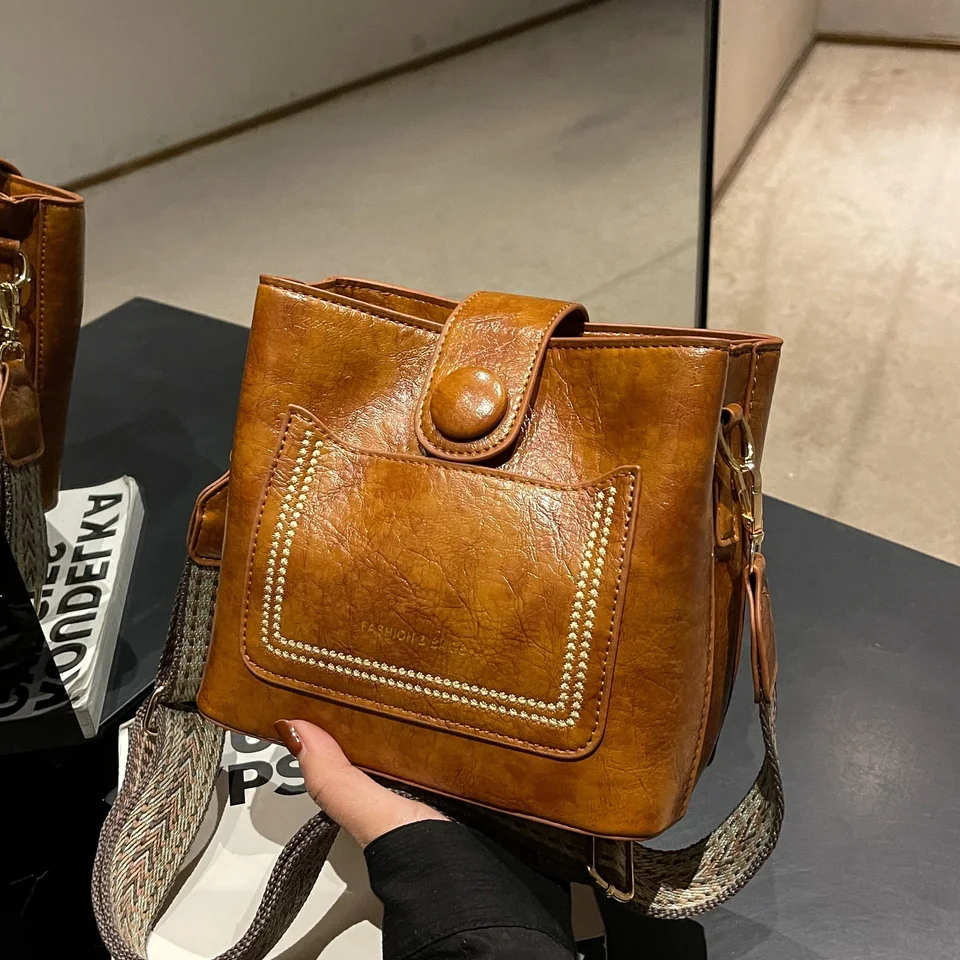 Vintage jednoduché kožené kožené vedro Crossbody vrecká pre ženy luxusné dizajnérka kabelky Lady Black Ramery Bag