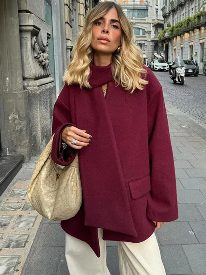 Vintage jeseň Nové burgundské dámske kabáty so šatkou módou uvoľnenou jednostrannou ženskou bundami neformálne teplé dámy streetwear