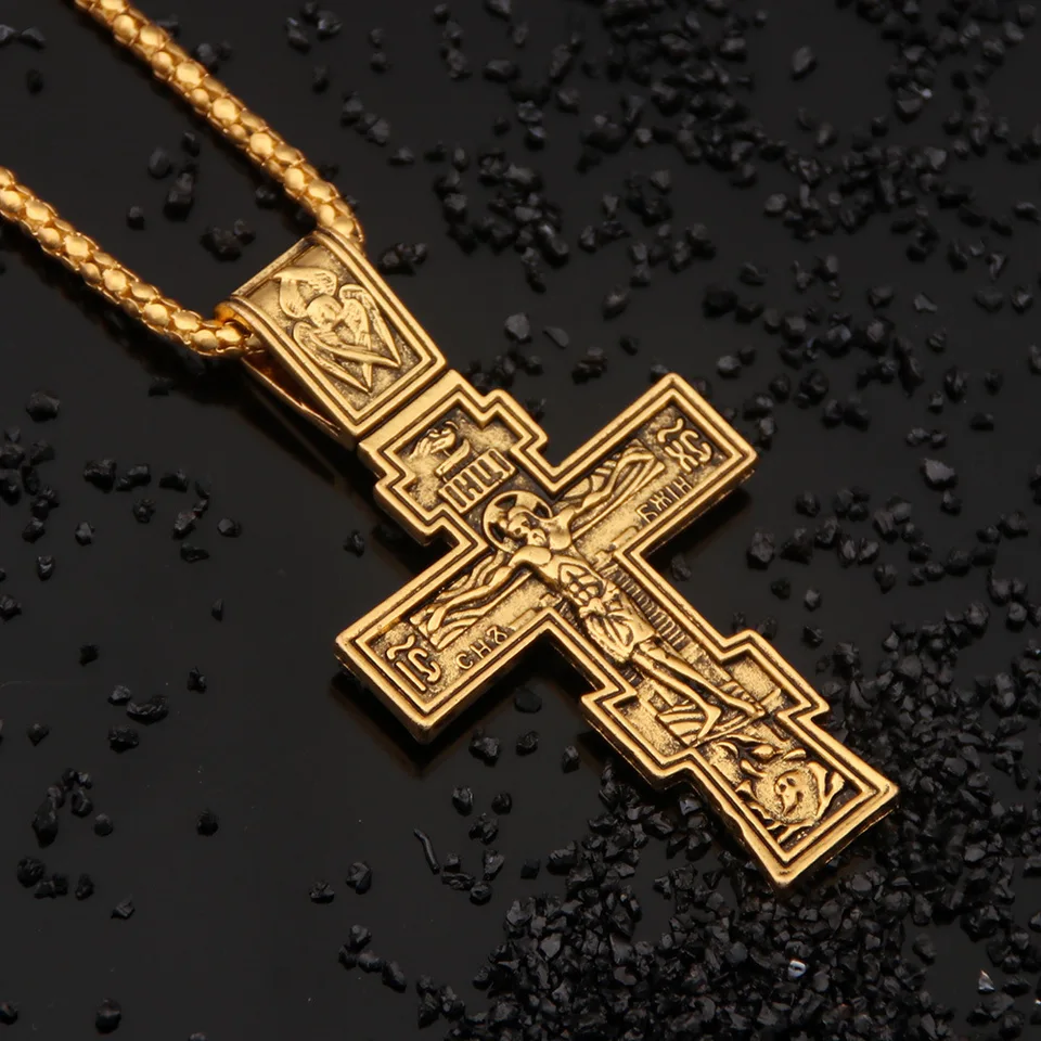 Vintage Ježiš krížový náhrdelník Pánska z nehrdzavejúcej ocele Viera kresťanský amulet východný ortodoxný prívesok Náhrdelník