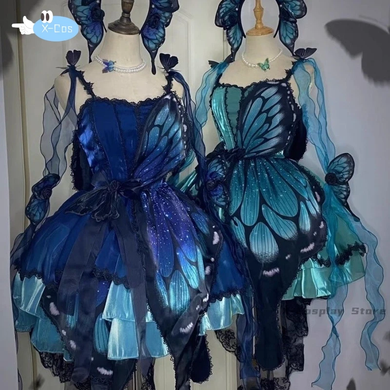 Vintage JSK Full Set Costume Gothic Lolita Šaty balet farebný zelený motýľ princezná večerné šaty Ženy JSK Cosplay set