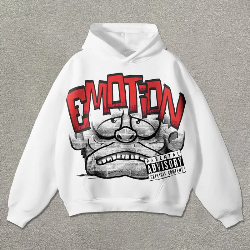 Vintage karikatúra grafická tlačová vrecká mikina Men y2k jeseň zimné zimné dlhé rukávy Príležitostné nadmerné nadmerné mikina Streetwear Dámske vrcholy