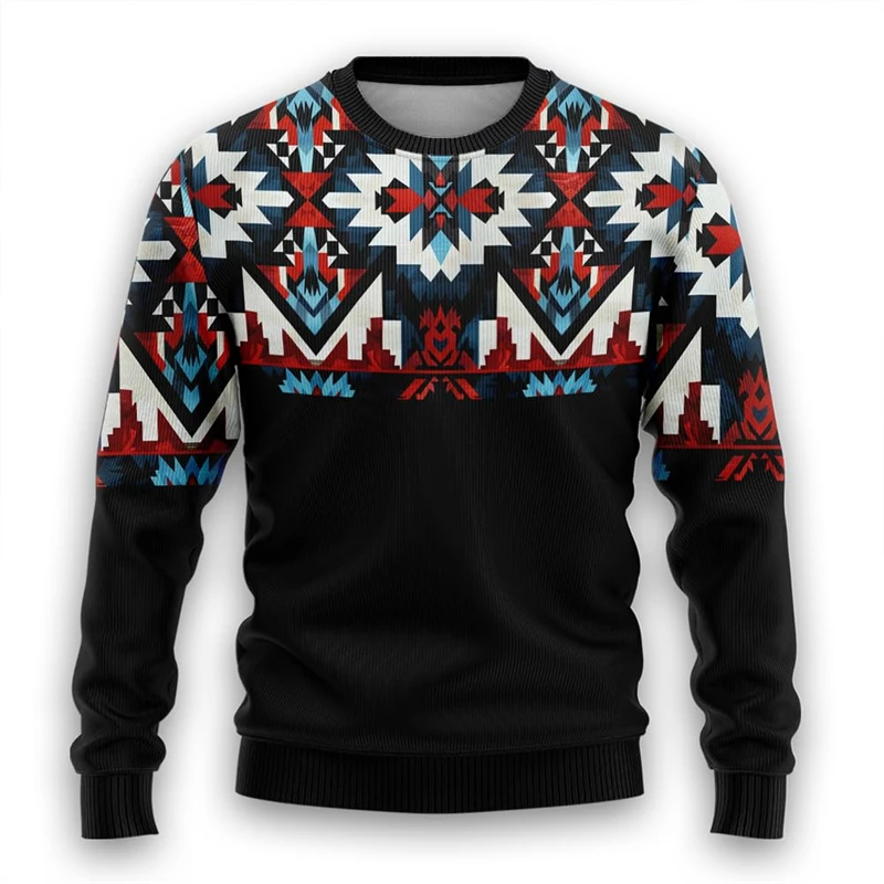 Vintage kmeňové 3D tlač škaredé vianočný sveter pre ženy aztéc Mens Funny sveter Vianoce vianočné dovolenkové posádky krk na mikinu Unisex vrcholy