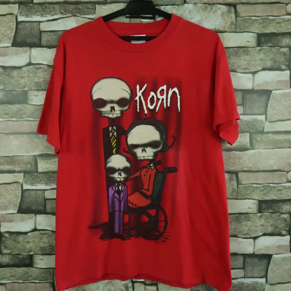 Vintage Korn Red Skull košeľa autorské práva 2001 Sz M Men T košeľa