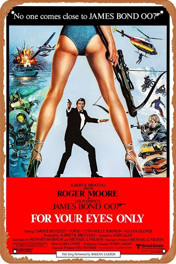 Vintage kovová plechová značka Retro kovová značka pre vaše oči iba z roku 1981 Bond Reprint - 007 Domáci dekor v posterovej tlači alebo plátno ar