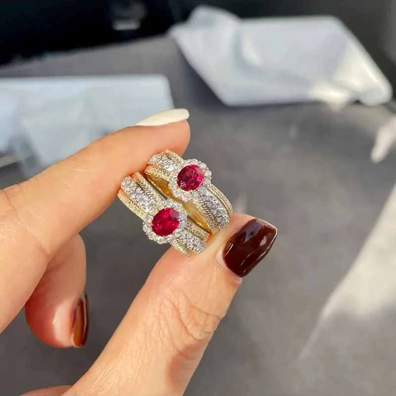 Vintage laboratórium Ruby Diamond Ring 100% Real 925 Sterling Silver Engagement Wedding Band Rings pre ženy svadobné šperky darček