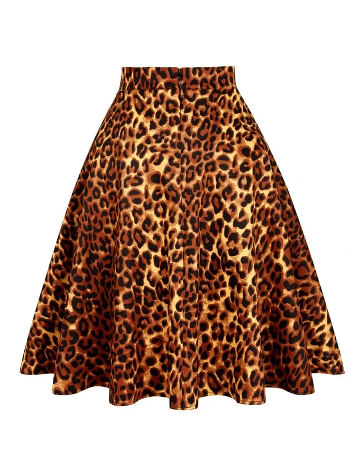 Vintage leopard vytlačené sukne pre ženy, retro letné sukne, vysoký pás hojdací rockabilly, príležitostná slnečná slnečnica, 50 s, 60. roky, 2024, nové