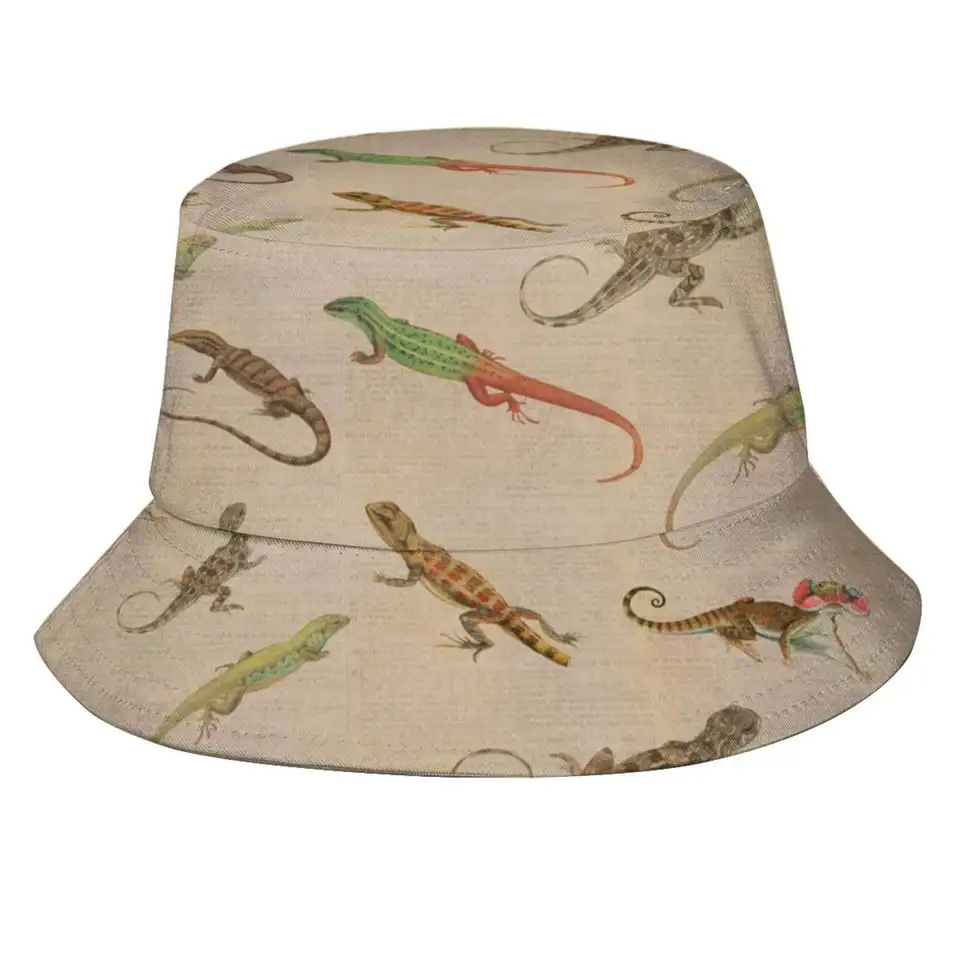 Vintage Lizard Bradatý drak vzor slnečného čiapky rybársky klobúk vedro klobúky Lizzard plazy roztomilý vtipný jašter