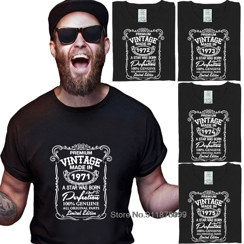 Vintage manželov oblečenie tričko O-Neck leto 1971 1972 1973 1974 1975 Men Grafické topy Tees 100% Cotton Daddy Tee tričká