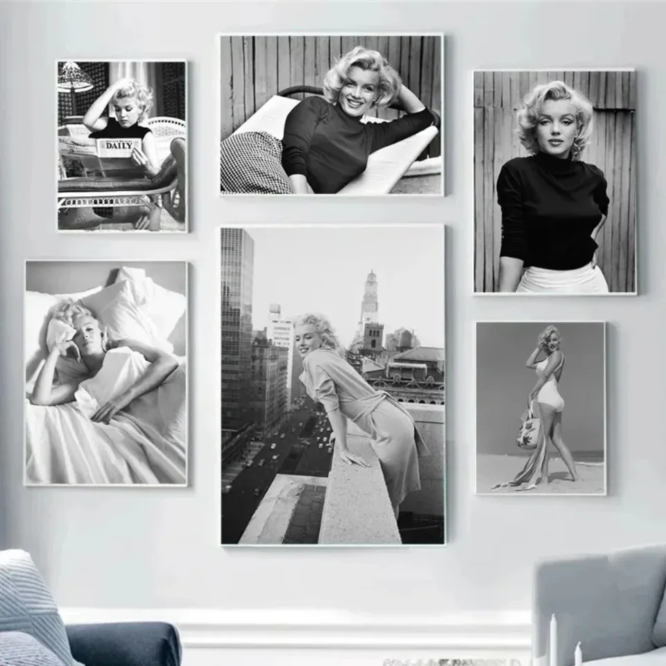 Vintage Marilyn Monroe plagát plátno čierna biela módna filmová hviezda nástenná maľba Obrázky dekorácie obývacia izba Domovod