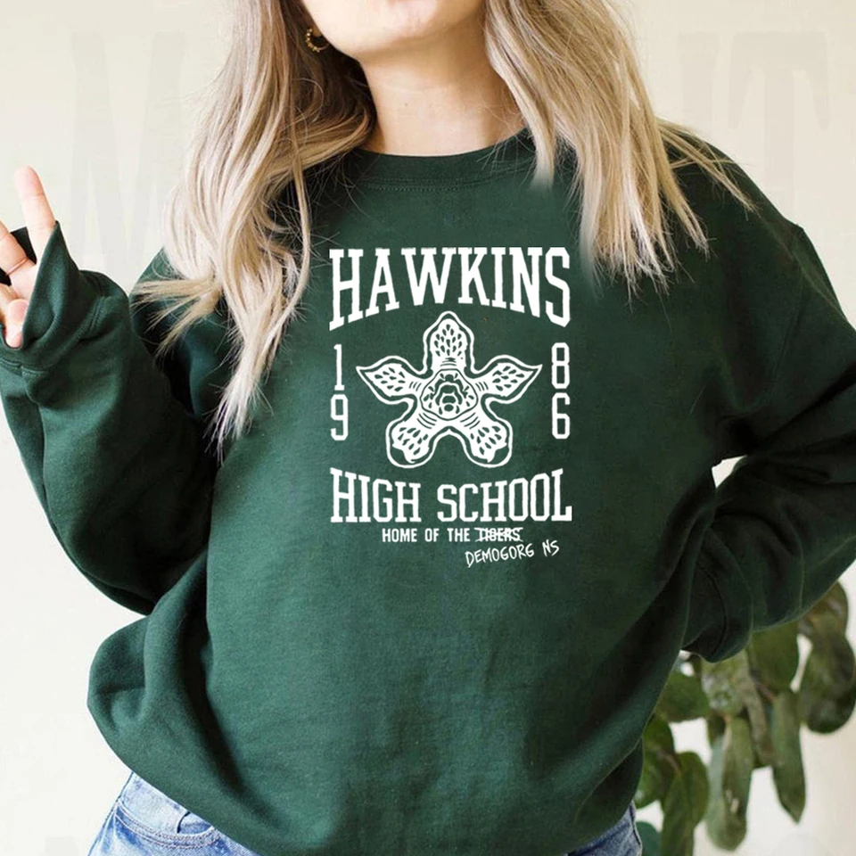 Vintage mikina demogorgon jedenásť podivných vecí 4 mikina Hawkins School Domov demogorgon unisex crewneck mikiny