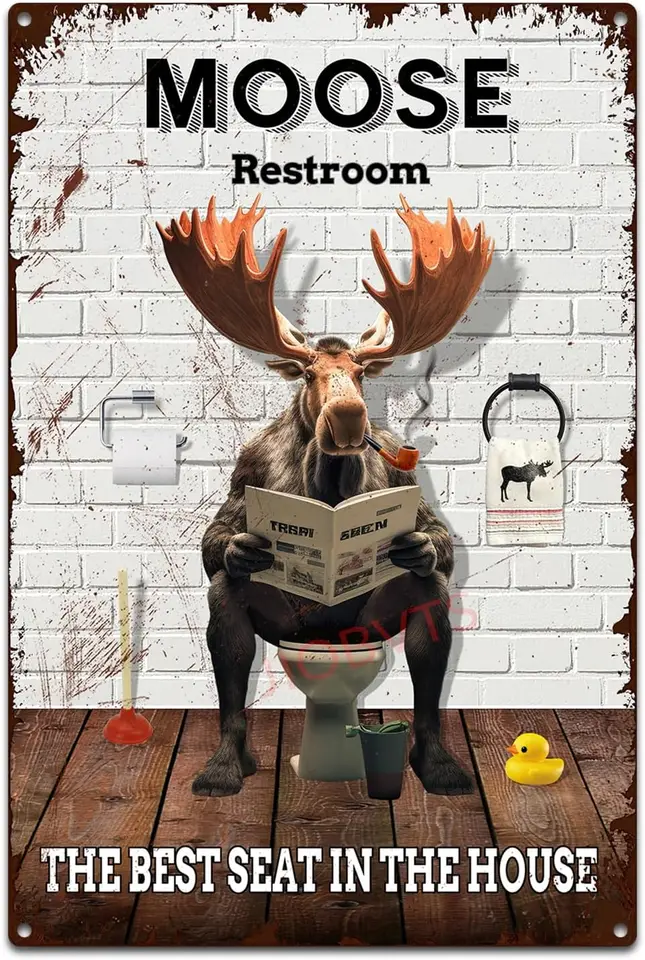 Vintage Moose Reading Novinky plechová značka Moose Lover Darček vtipný kúpeľ