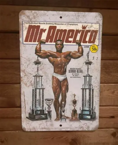 Vintage MR America Sval Magazine Cover Sergio Oliva 8x12 kovová značka steny