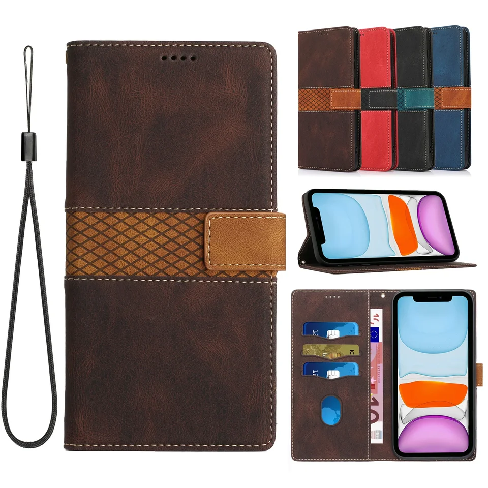 Vintage mriežka zostrihom magnetického flip koženého puzdra pre Xiaomi 12 12Lite 11LITE 11T 10T POCO X3 Soft TPU BASE SLOW WALLET PANET