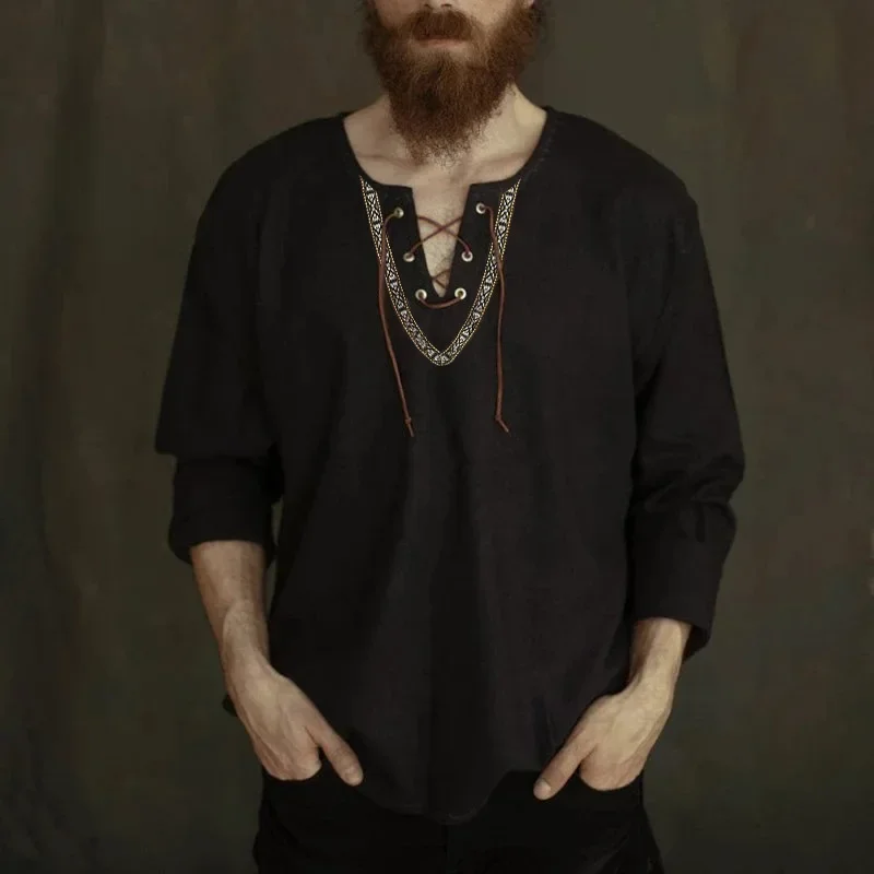 Vintage muži oblečenie Moslimské košele Eid Simple Casual Casy Islamský turecký mužský mužský sfarbok s dlhým rukávom Stojan arabské voľné vrcholy