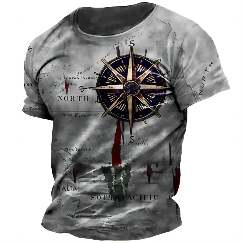 Vintage muži oblečenie námorná mapa Compass Grafické tričká letné príležitostné topánky s krátkym rukávom Topy Unisex oblečenie oblečenie