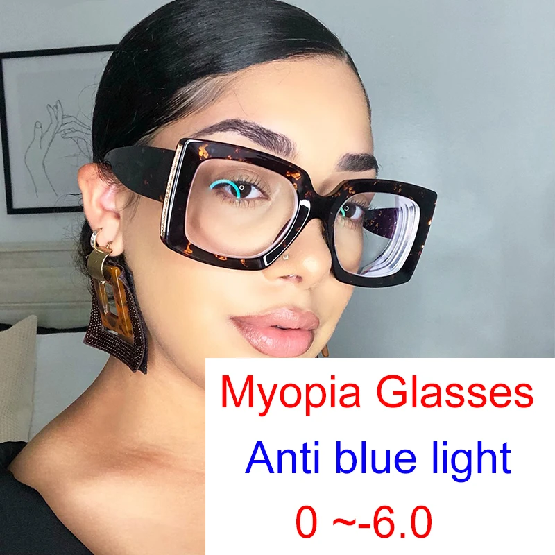 Vintage nadrozmerné štvorcové okuliare Myopia Ženy modré svetlo blokujúca predpis blízko nahliadnutí do počítača Priehľadné okuliare