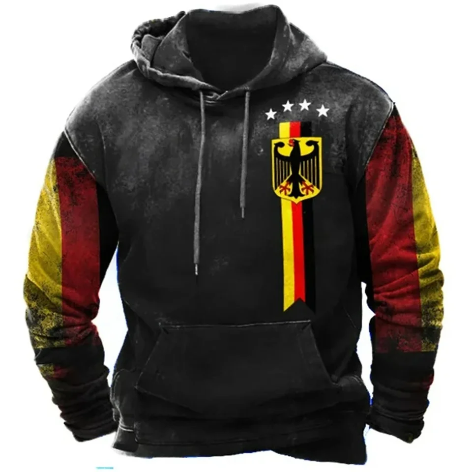 Vintage nemecké vlajkové mikiny pre nemecké nadmerne veľtrhové mikiny s kapucňou s pulvódmi s dlhým rukávom