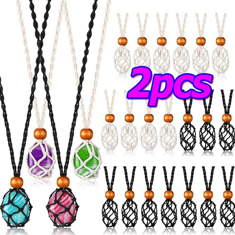 Vintage náhrdelník ručne tkané sieťové vreckové šnúra prázdny kameň držiak Quartz kryštály liečivé čakru body ryby siete Indiáni amulety