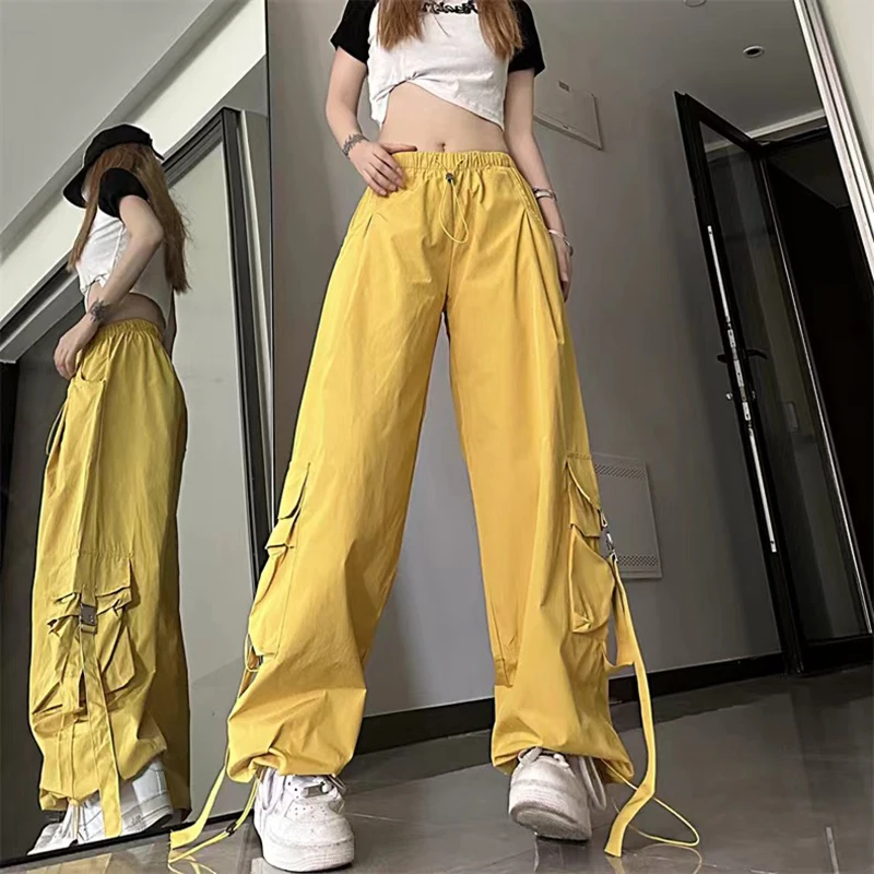 Vintage nákladné nohavice Ženy Y2K Harajuku nadmerne nadmerné streetwear Panaste Pants BF Kórejský hip hop všetkých zápasov s kabelkami.