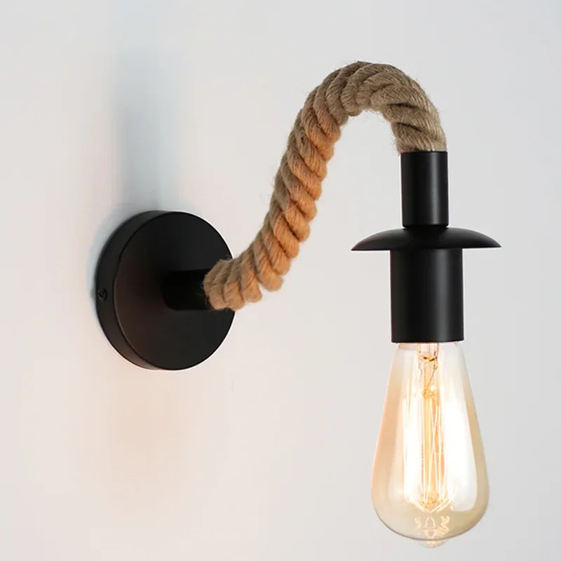 Vintage nástenná lampa konopná lano retro stena Svätosť Nordic Modern Light Spálňa Spálňa vedľa obývacej izby pre domáce dekorácie osvetlenie