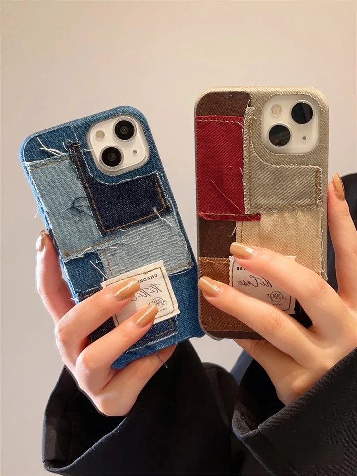 Vintage patchwork džínsový džínsový silikónový puzdro pre iPhone 14 13 12 11 Pro Max x xr xsmax 7 8 Plus SE TPU Case Nové produkty