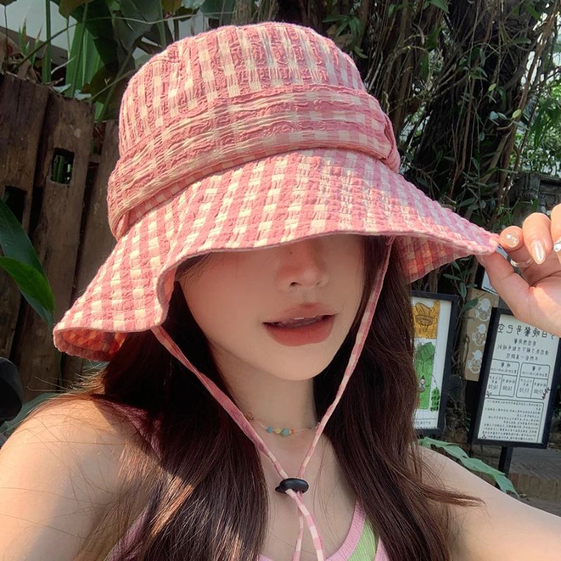 Vintage Pink Plaid Plap Strap Bucket Hat Ar