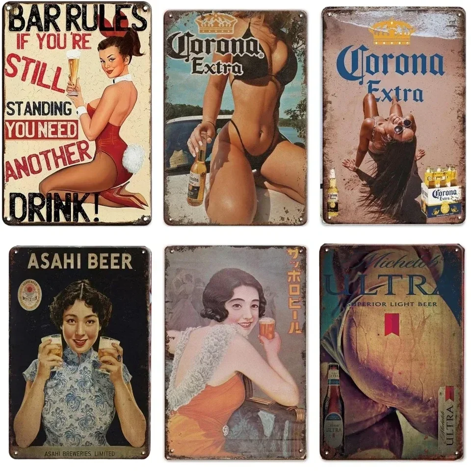 Vintage pivo kovové znakové panely Pravidlá s pin Up Girls Retro cínový tanier stena dekorácie maľba pre domáci bar krč