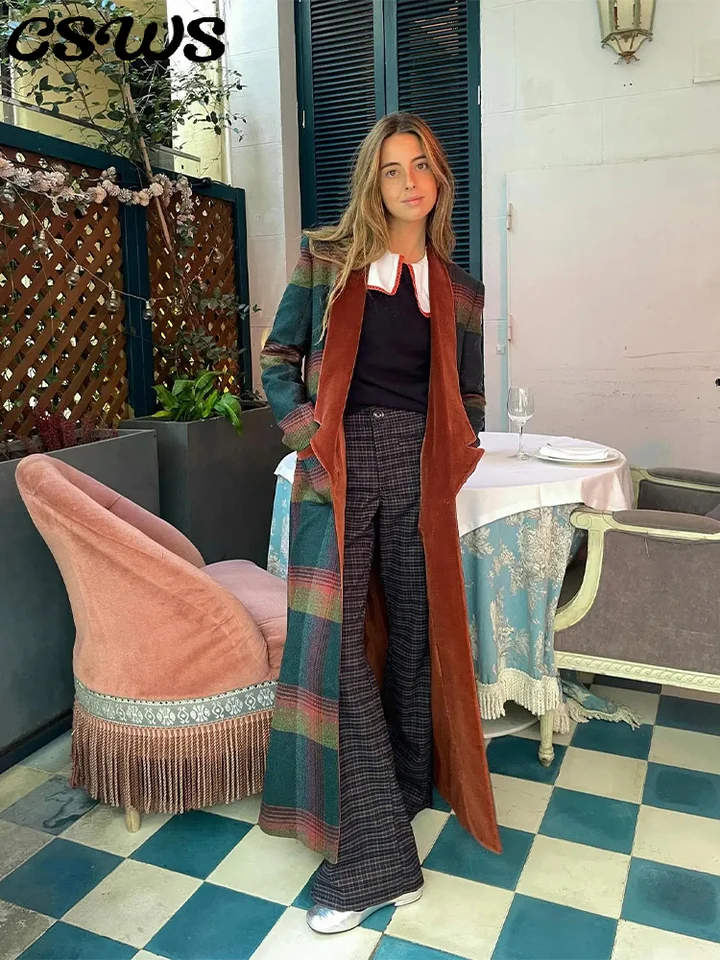 Vintage Plaid Down-Down Dámsky kabát Slim Contrast Single Breasted Woman Windbreak 2025 módna príležitostná dáma Outwears