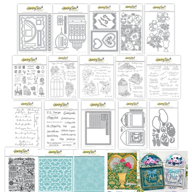 Vintage poštová pečiatka kvitnúca kvetina poštovej schránky srdiečko Láska vtáky kov Cutting Dies Stamps Scrapbook dekorácie Diy