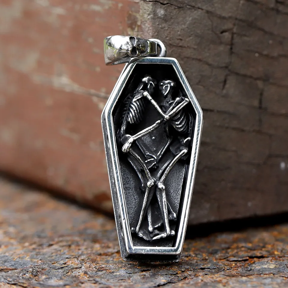 Vintage pánska z nehrdzavejúcej ocele Steampunk Coffin upír upír lebka kostra prívesok Náhrdelník Gotický punk cyklistický darček darček