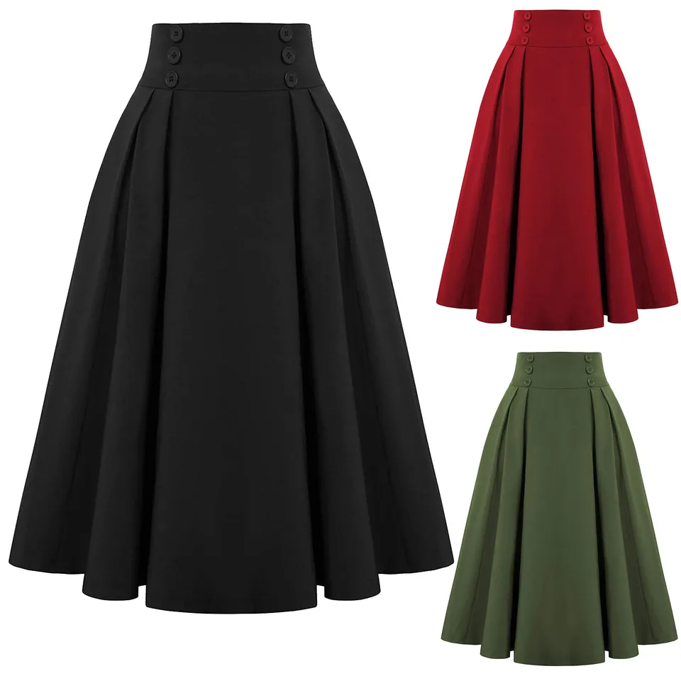 Vintage retro 50 -tych rokov Full Circle A Line sukňa Prázdninový špendlík hore kruhová korčuliar dĺžka dĺžka dĺžky čistého farebného módneho skladaného ležérnej sukne