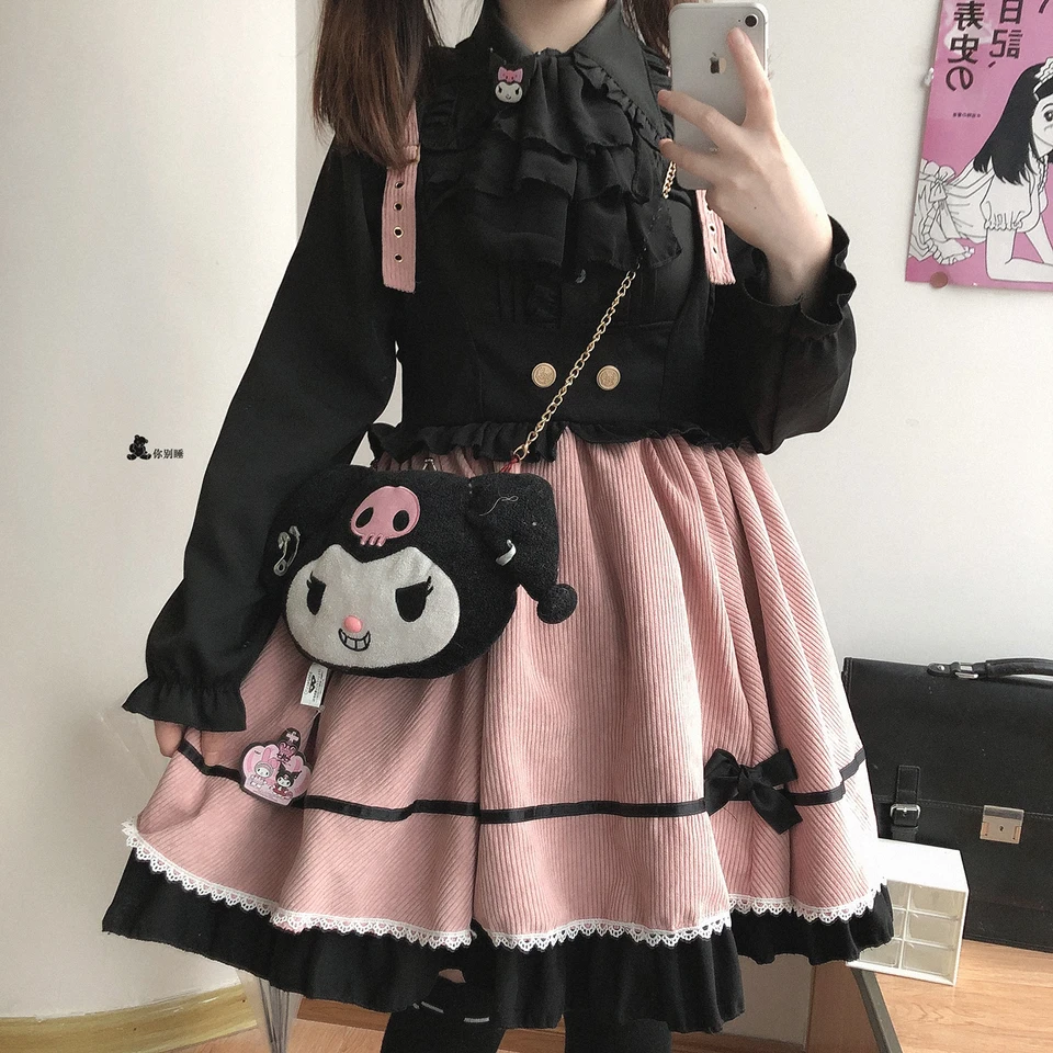 Vintage retro štýl šitie čipky čipky bowknot šaty s dvojitým dojčeným pásom lolita remienok šaty kawaii girl cosplay loli