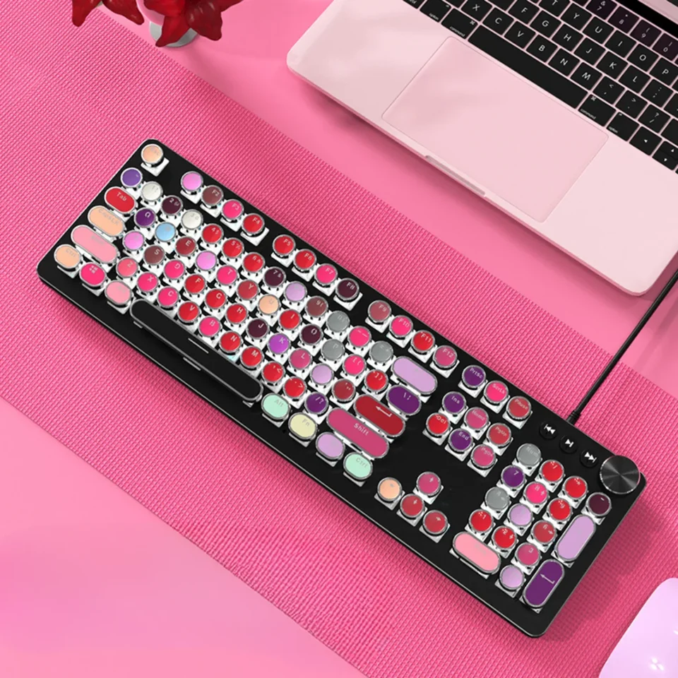 Vintage Round Keycaps 104 Klávesové rúžové téma pre 60. 80/87/98/104/108 Mechanické klávesnice