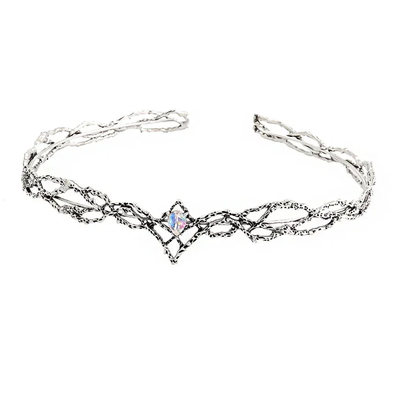 Vintage rozprávková korunka svadobné svadobné vlasy Tiara Crystal Listy Elf Hadkerces vlasové doplnky pre ženy