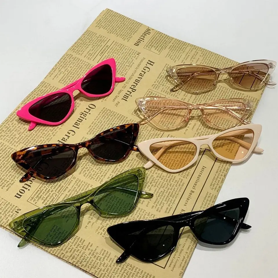 Vintage slnečné okuliare Cat Eye Retro Malé rámec Sun Gula pre ženy pre ženy