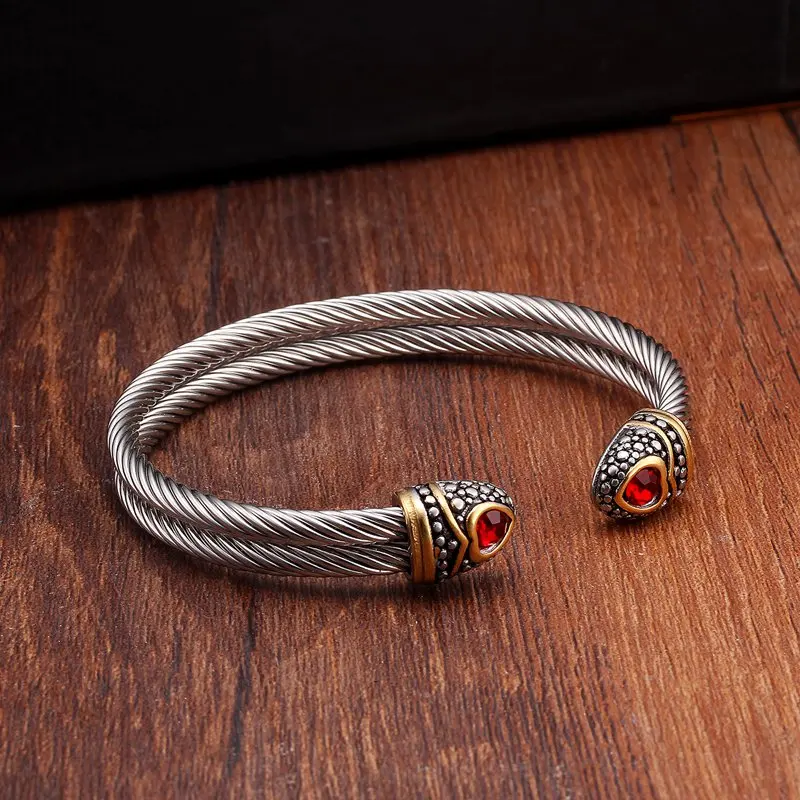 Vintage spletená otvorená samec módne krištáľové manžety Bangles had had reťaz z nehrdzavejúcej ocele Ženy kúzlo športové náramky pulzera