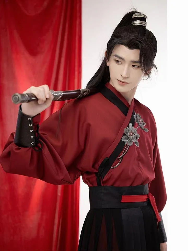 Vintage starý šermiar hanfu šaty tradičný čínsky šľachetný kostým klasický chlapci Študenti cosplay hanfu oblečenie výšivky